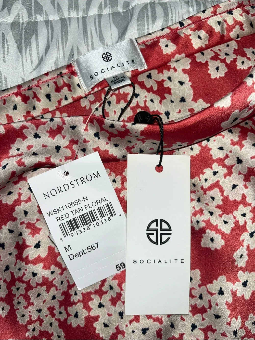 NWT Satin Socialite Coral and Cream Floral Midi Faux Wrap Skirt